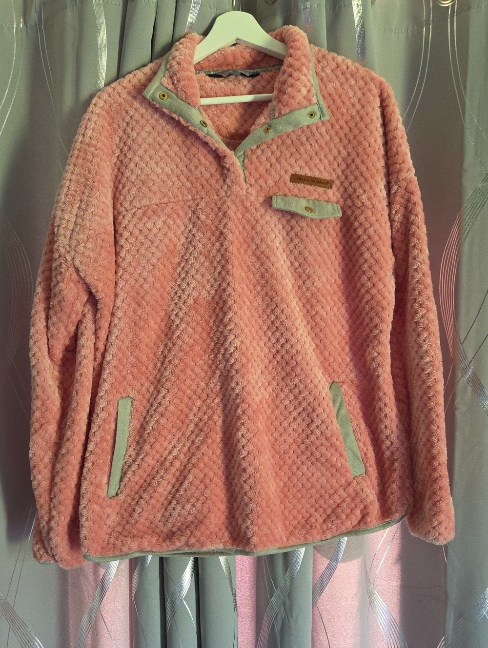 Simply Southern Pink Plush Snap Pullover Jacket XL